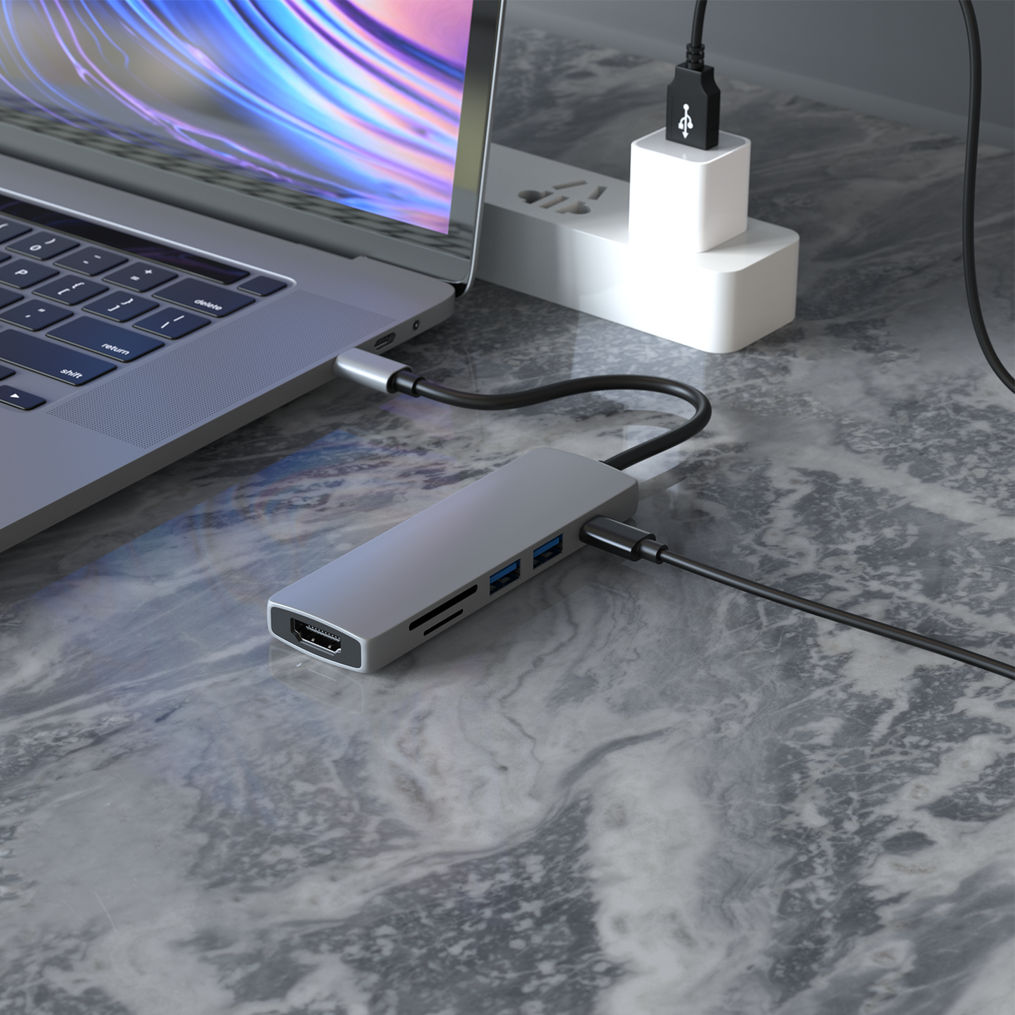 Type- C Adapter 6 in 1, USB- C To HDMI+ PD Adapter (BYL-2010)