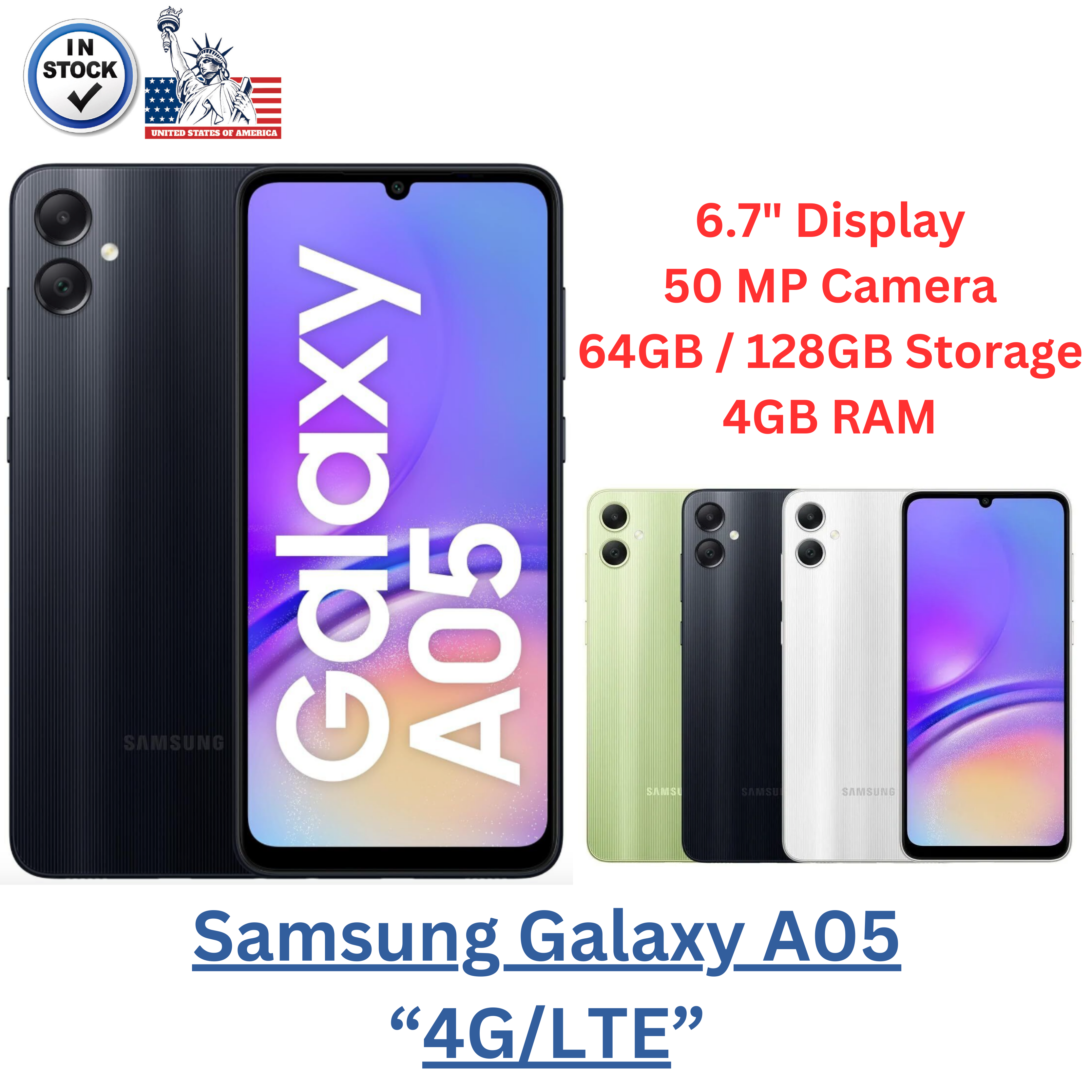 Samsung Galaxy A05 '4G/LTE' Dual Sim GSM Unlocked Android Samsung Galaxy A05 '4G/LTE' Dual Sim GSM Unlocked Android