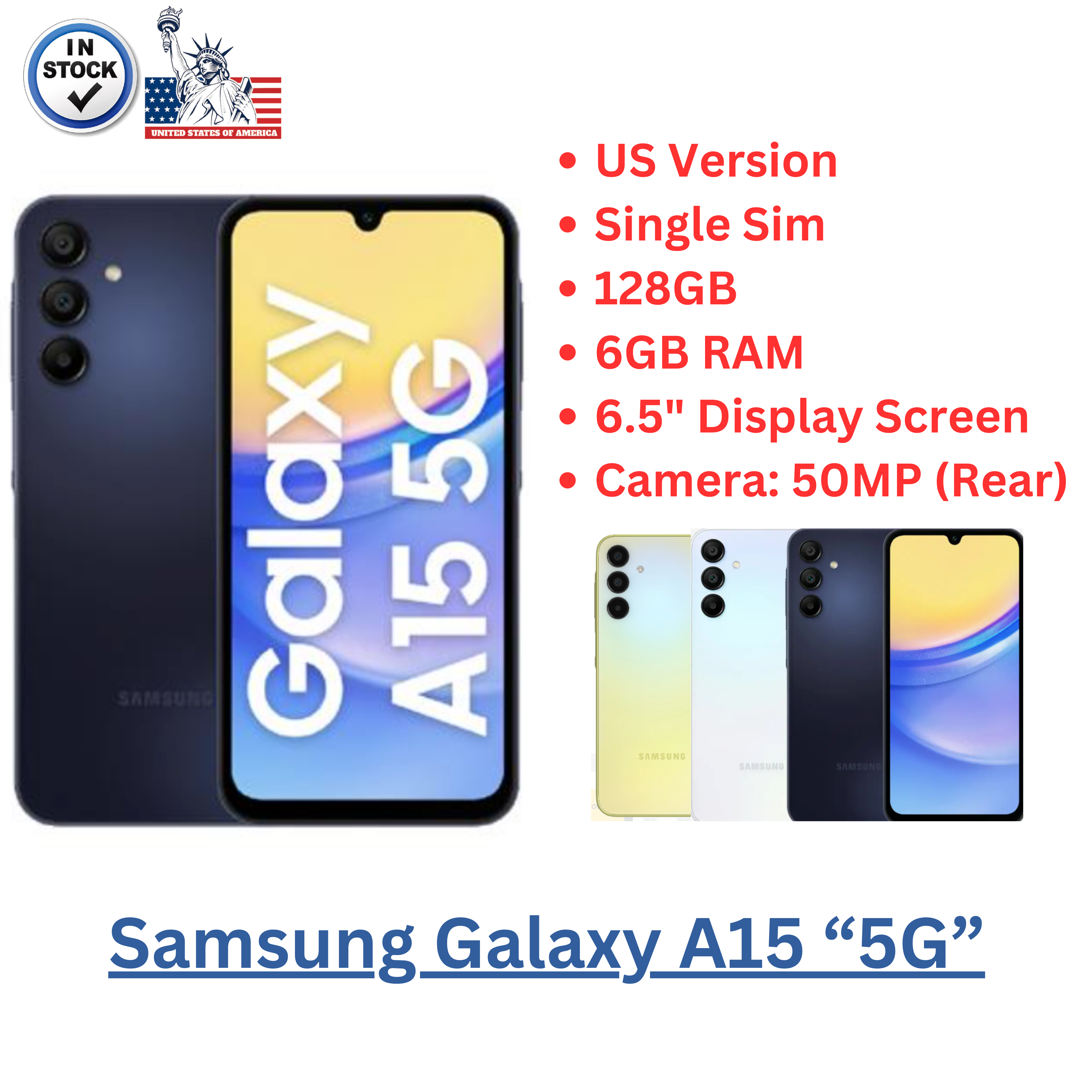Samsung Galaxy A15 '5G' Single Sim GSM Unlocked Android Smartphone