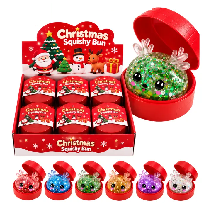 Squishy Toy - Christmas Reindeer Shiny Glitter Dumpling w/ Jelly Beans Inside