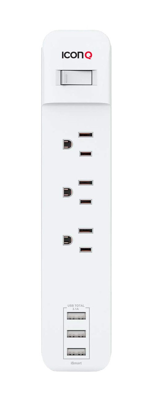 ICONQ - 3 Outlet + 3 USB Port Power Strip - IQ-200