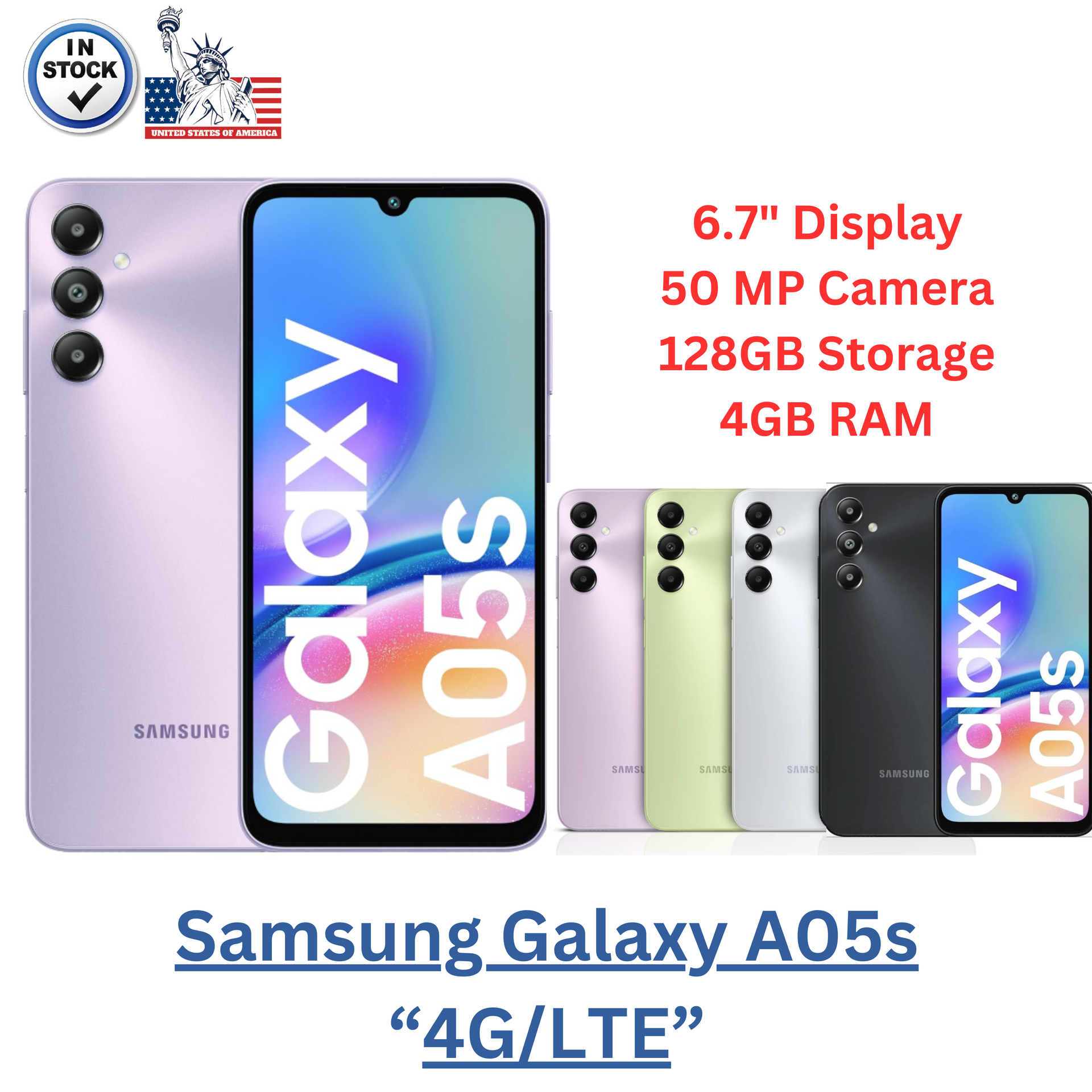 Samsung Galaxy A05s '4G/LTE' Dual Sim GSM Unlocked Android