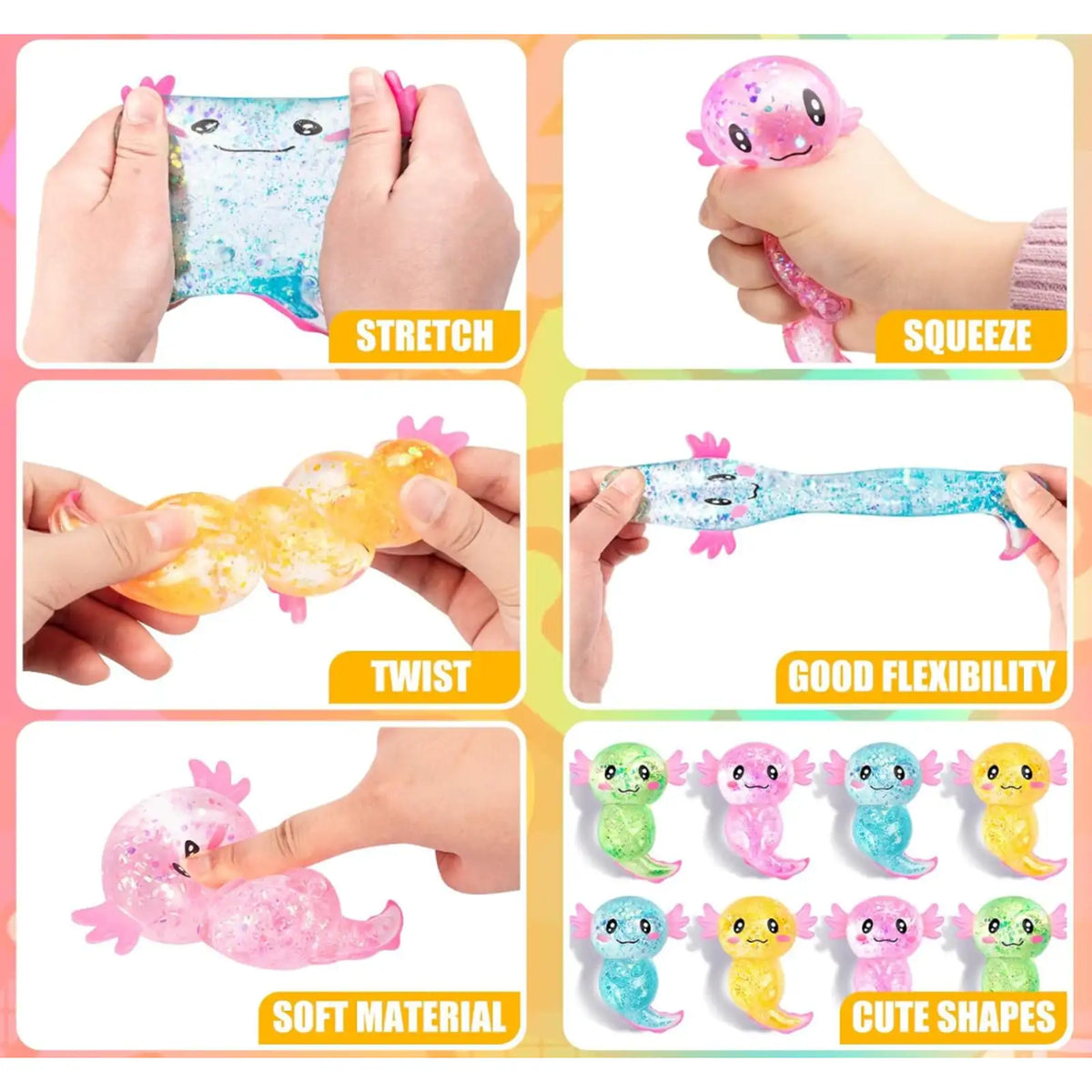 Squishy Toy - Axolotl (Slow-Rise with Glitter Gel)
