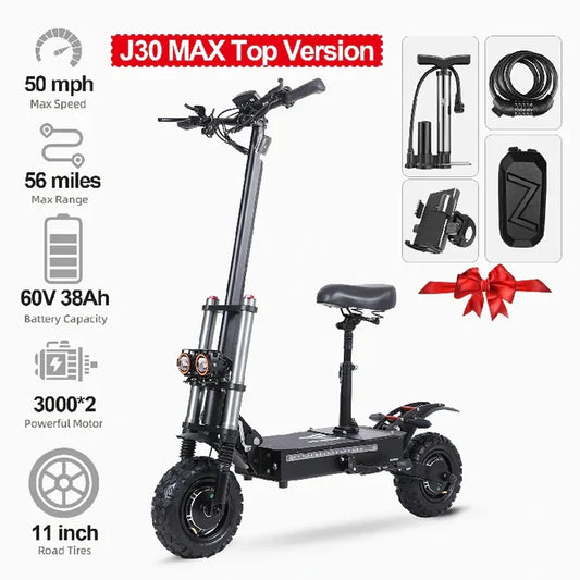 Freeboy J30 Max Dual Motor Electric Scooter – 5600W Peak Power, 60V Battery, 11" Off-Road Tires