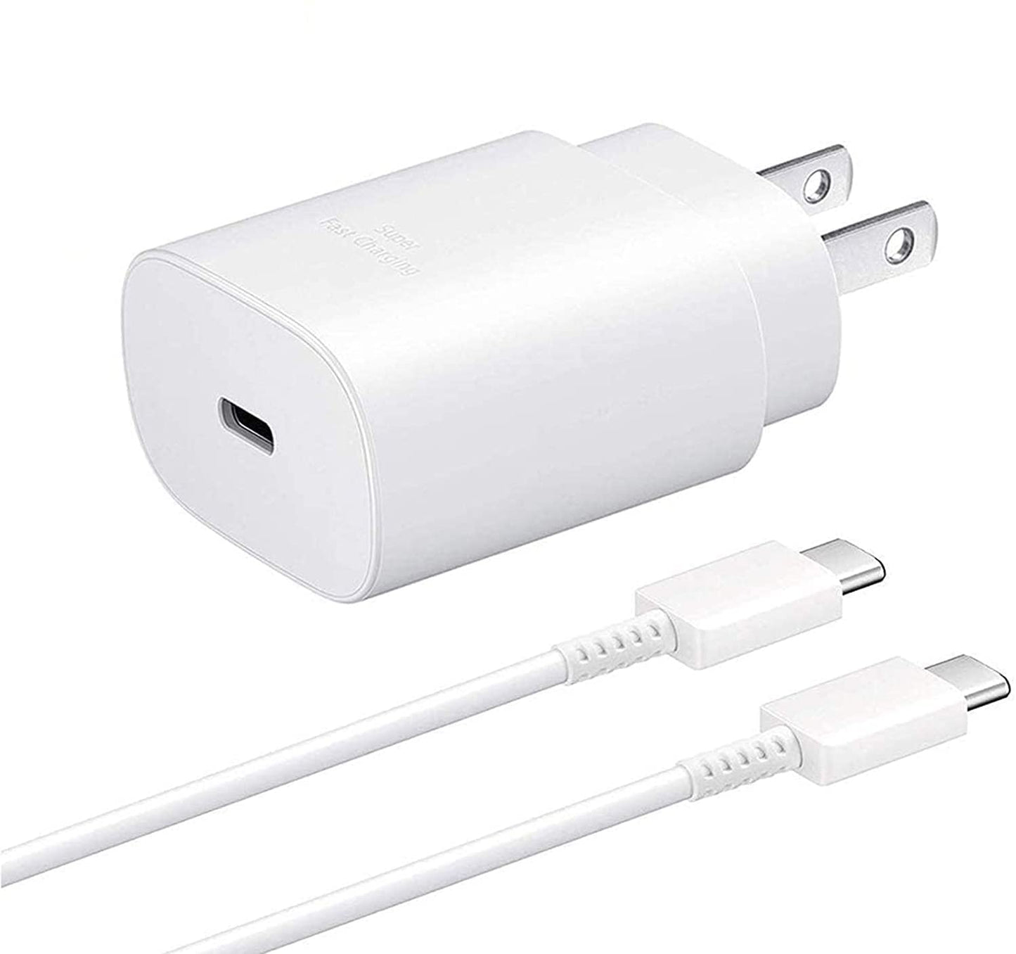 2 in 1 Type-C 25W Super Fast Charging Adapter w/ Type-C to Type-C Cable 3ft / 1m (White Box)