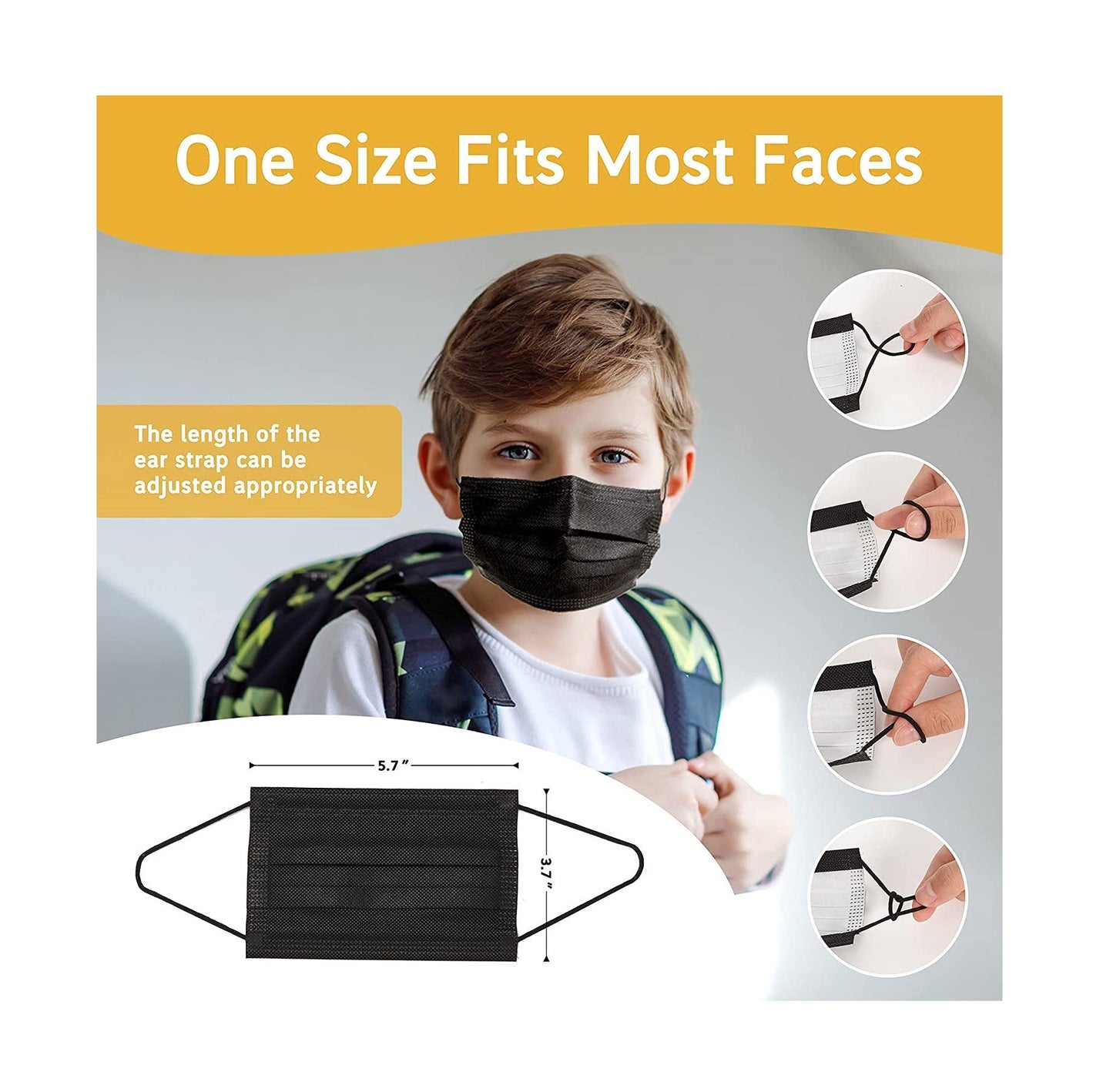 Kids Black Mask - 50 pcs / Box (Individually Wrapped)