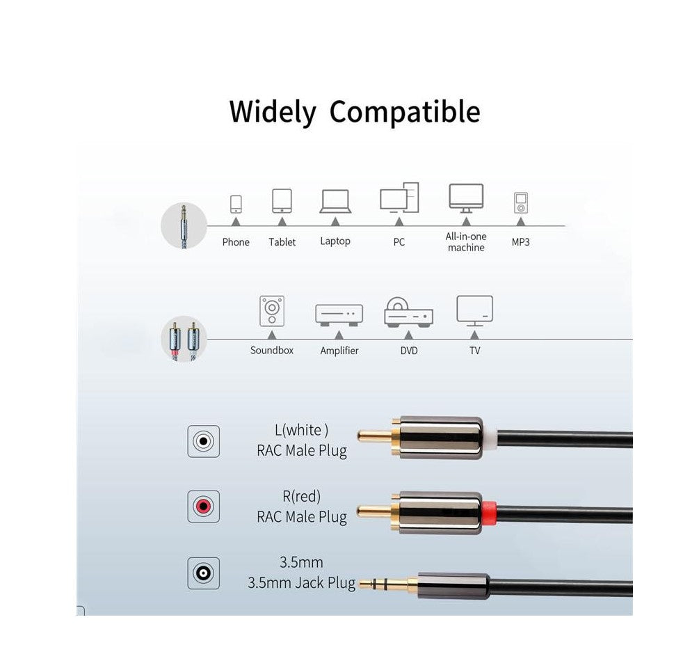 3.5mm Aux to RCA 2-Jack Audio Cable (1.5M / 5ft)