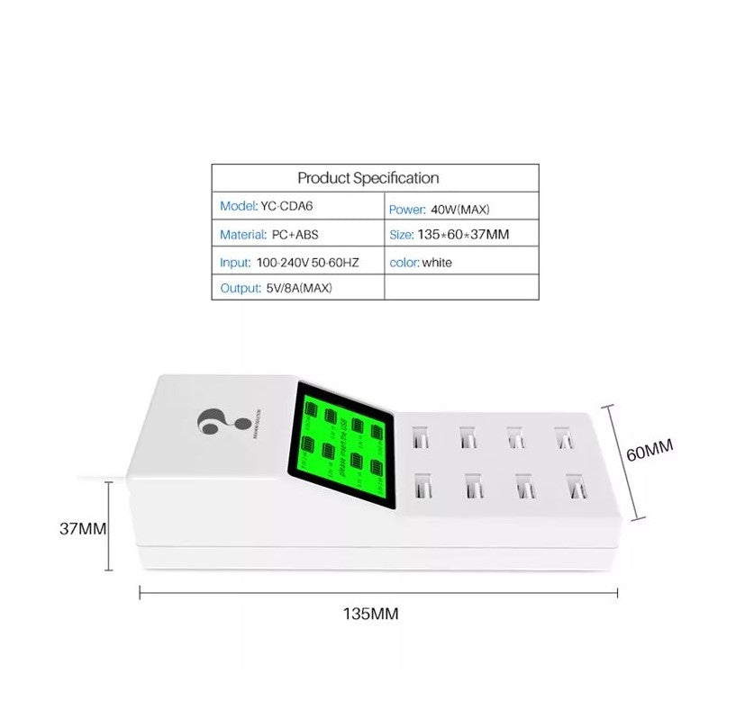 40W USB Charger with 8 Port