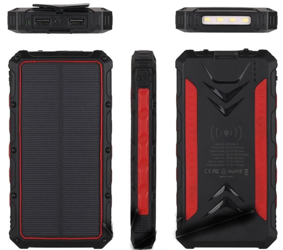 Power Bank - Solar Wireless Charging W/LED Light (20000mah)