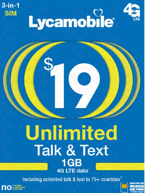 Sim Card- Lyca Mobile $19 plan (Prepaid)