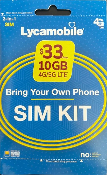 Sim Card- Lyca Mobile $33 plan (Prepaid) (10GB)